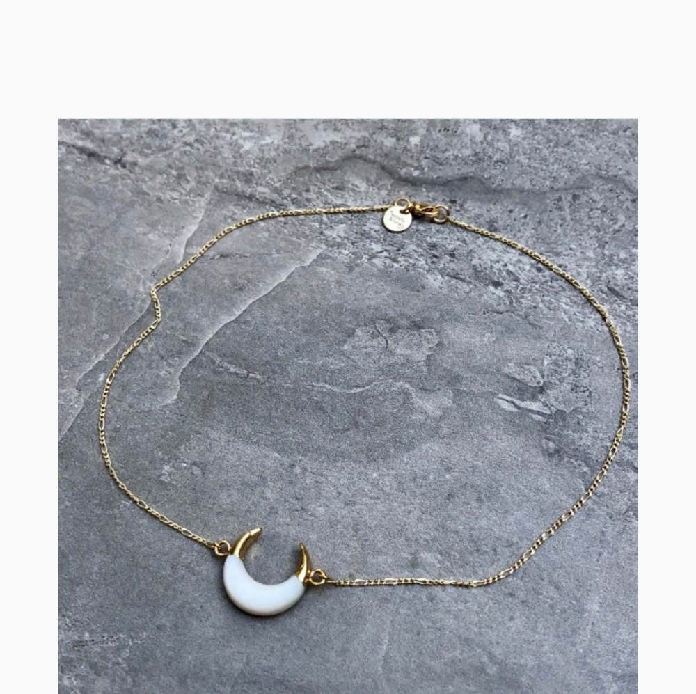 Shell carved crescent moon choker